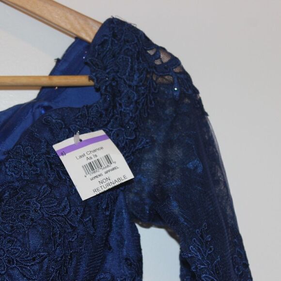 NWT La Femme Beaded V-Neck Lace Gown blue Maxi Dress Women Size 8 $639 - Picture 8 of 15